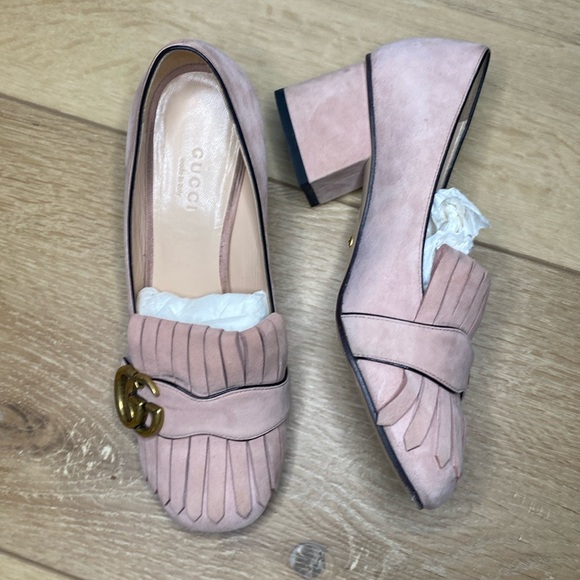Gucci Shoes - Gucci Suede Kid Scamosciato shoes 35 (5) GG logo crystal pink with box